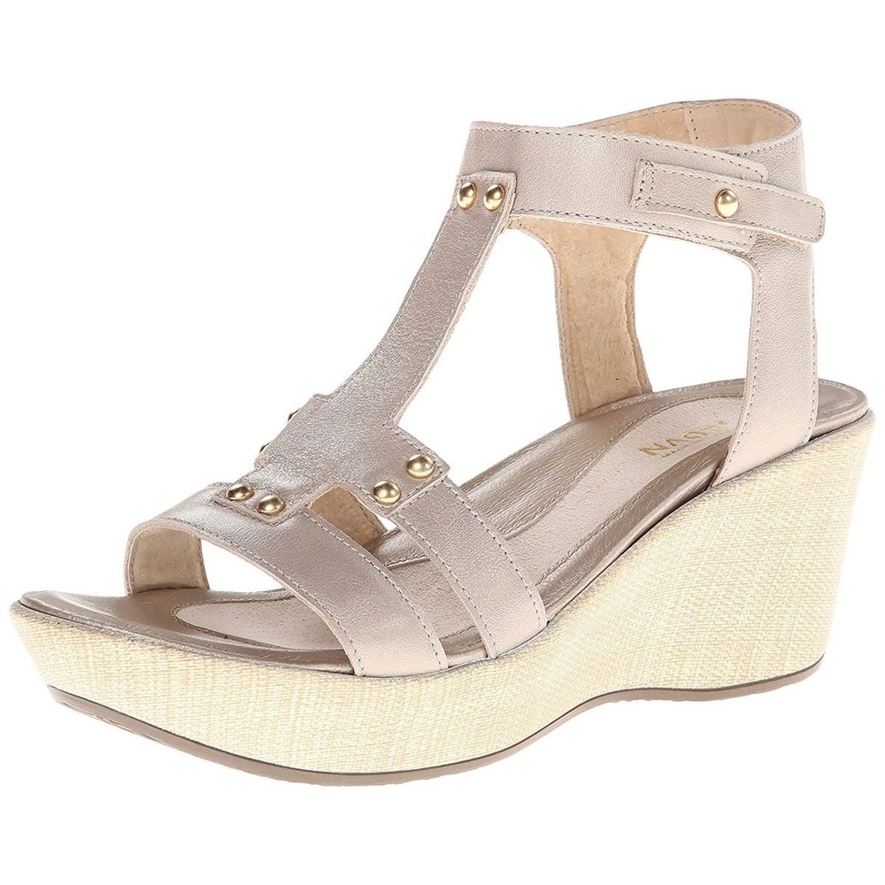 Naot Flirt Metallic Champagne Leather Wedge Sandal Size 41 Rivet Accent 44101